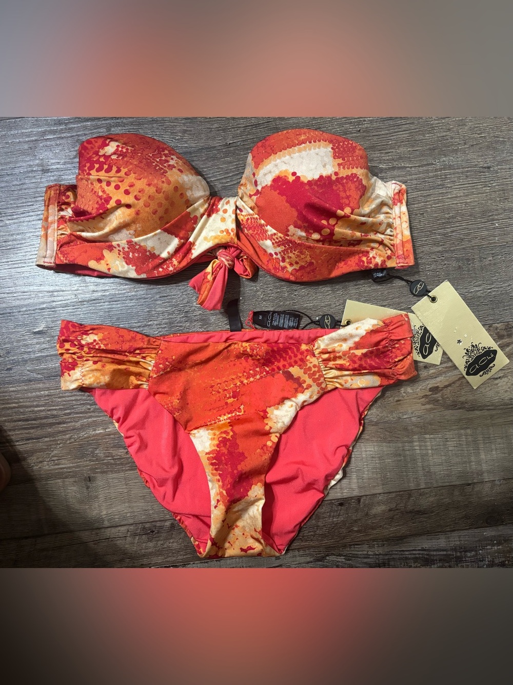 Women’s Orange Tie-Dye Bandeau Bikini Set